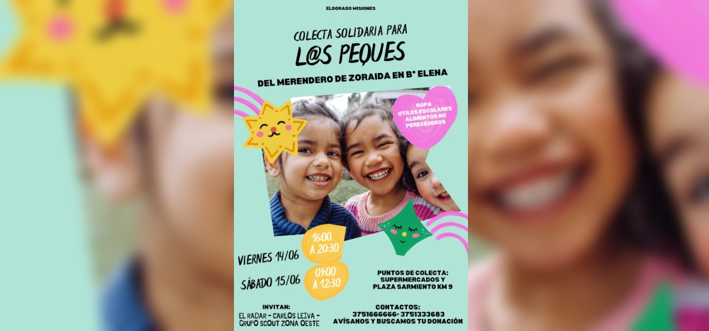 Eldorado: realizarán una colecta solidaria para “los peques del merendero de Zoraida”